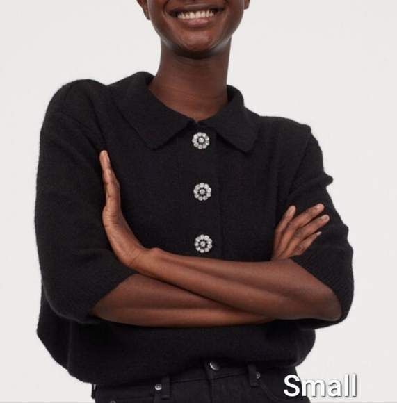 H&M Diamante rhinestone button black sweater pullover top SMALL - Picture 1 of 12